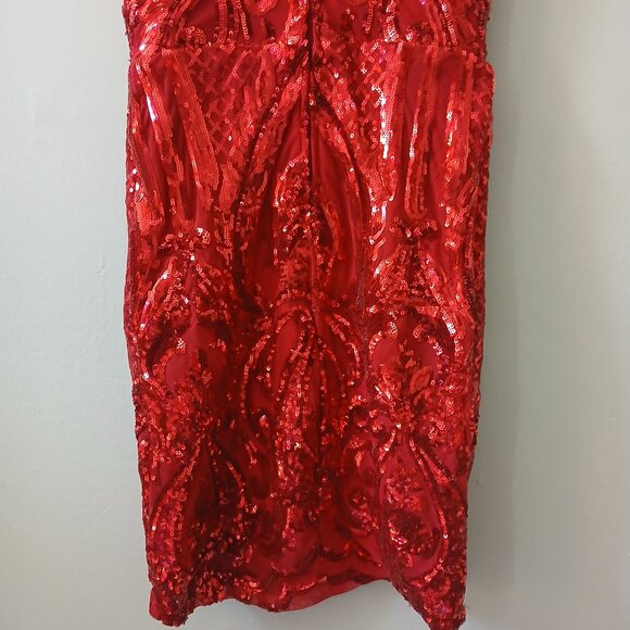 B.Darlin Junior's Sz XS Strappy Square-Neck Bodycon Dress Red Sequins Mini Lined - Picture 16 of 16